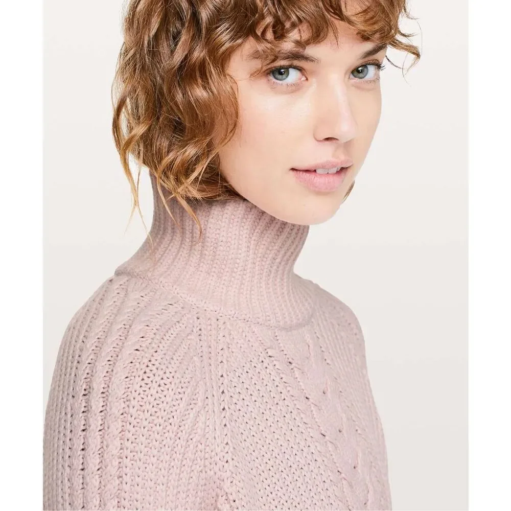 Lululemon Sweater Bring The Cozy Turtleneck Misty Pink Thick Cotton Cableknit 4